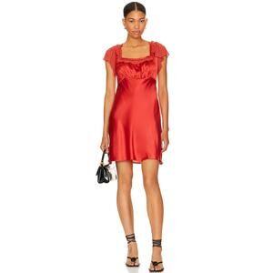 Free People VIOLET VISIONS Satin Slip Mini Dress in Scarlet Glow Red 12 NWT $148